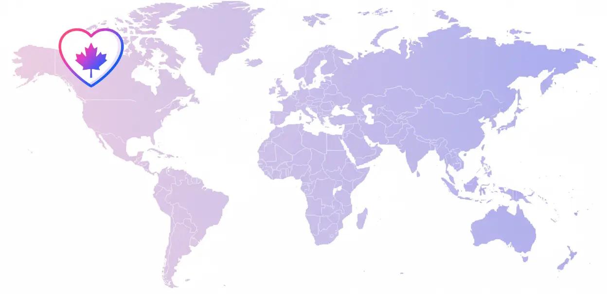 Mapa mundial com ícone de coração
