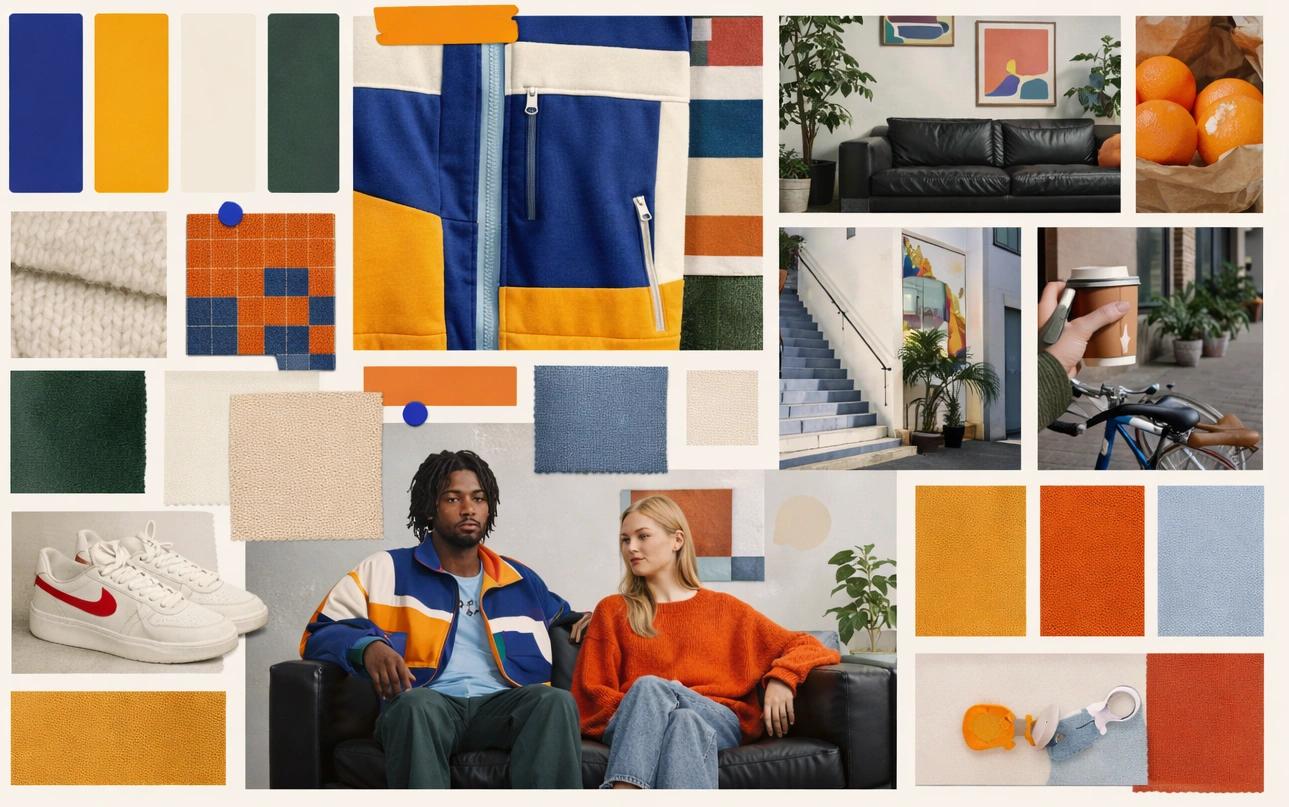 Mood board de direção criativa com IA e regras visuais