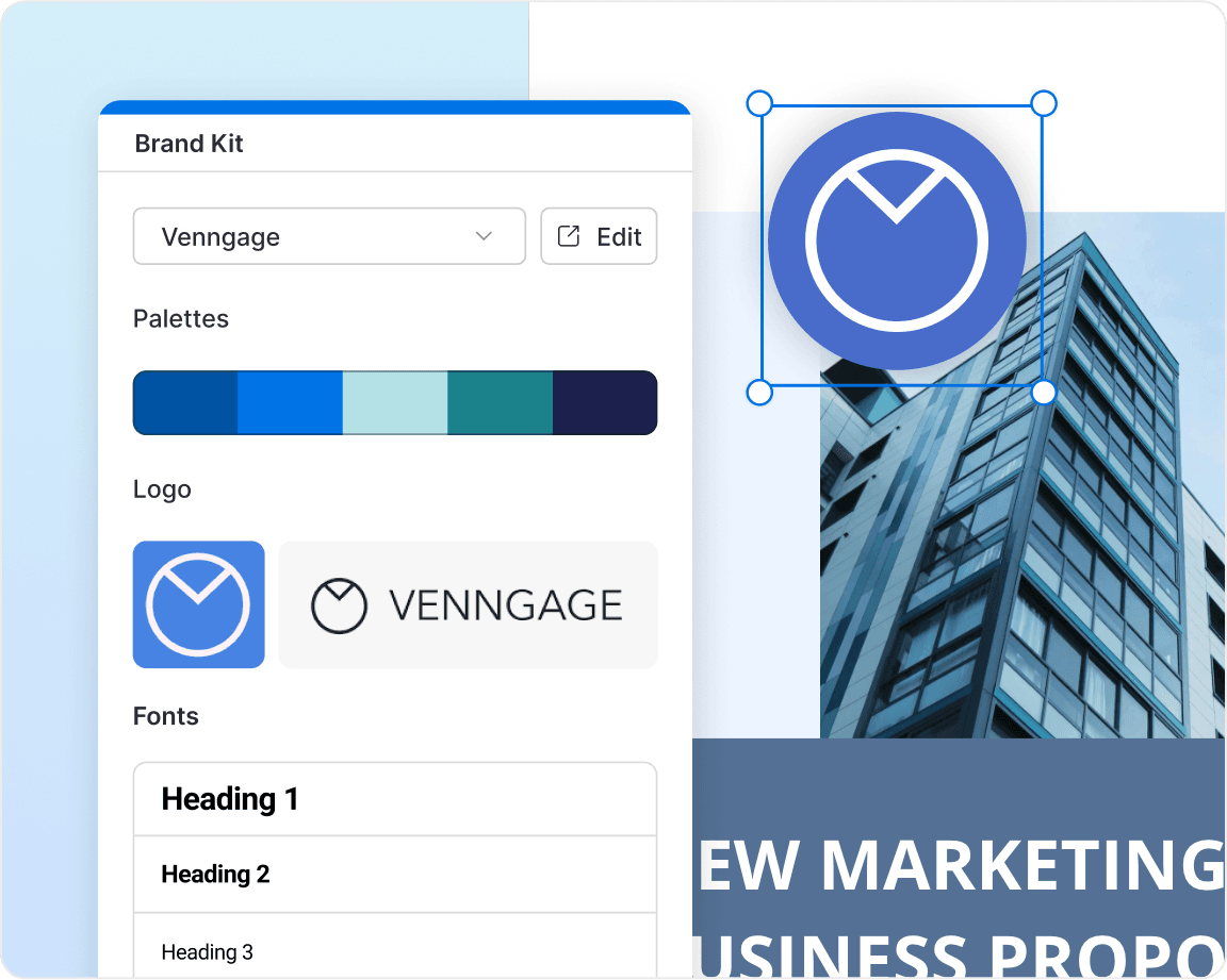 Um design aberto no editor do Venngage com um thread de comentários aberto.